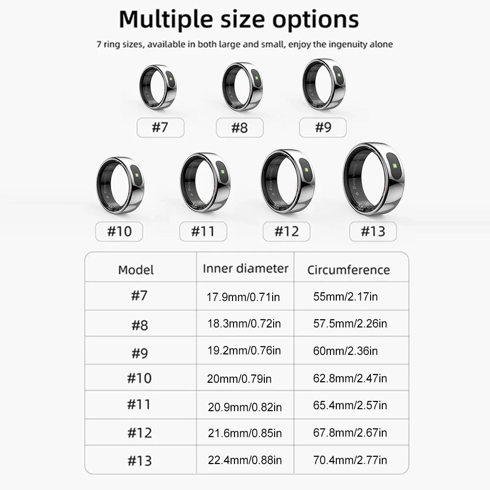 Smart Ring R08 Health and Sleep Monitor 5ATM Waterproof Sports Fitness Tracker with Charging Case for Xiaomi Samsung Phone