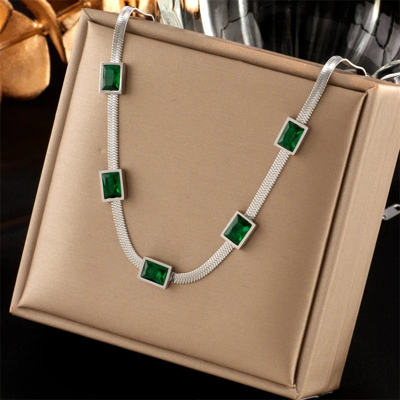 316L Stainless Steel Gold Color Crystal Necklace for Women Punk Street Trend Snake Chain Choker Girls Jewelry Gifts