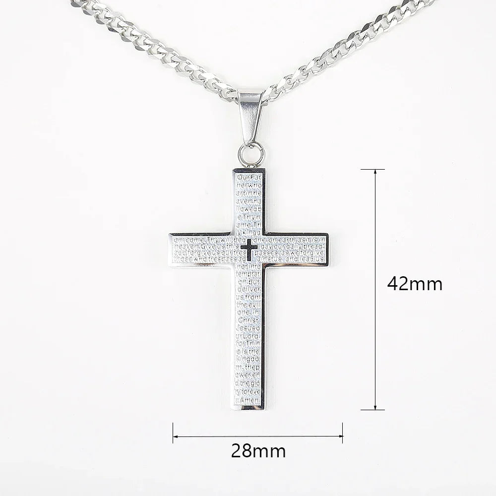 Cross Pendant Necklace for Men Women Jesus Christ Necklace Gold Black Silver Color Cuban Chain Religion Jewelry DKP684