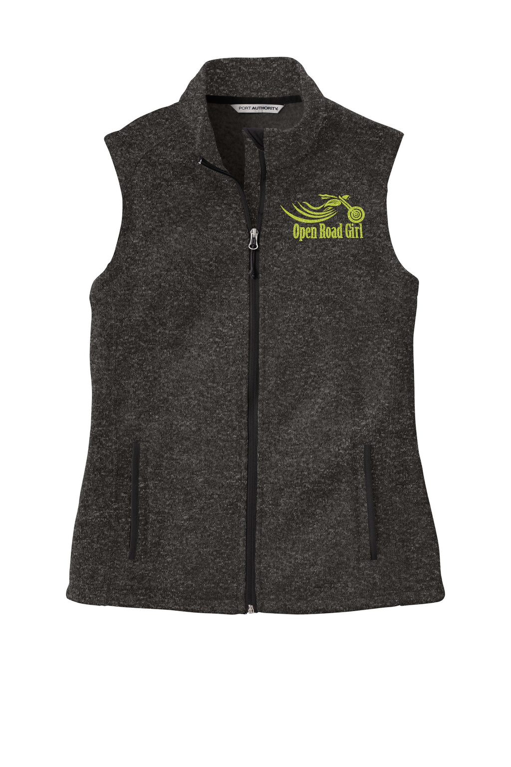 BLACK HEATHER Open Road Girl Sweater Fleece Vest- Choose your logo COLOR!