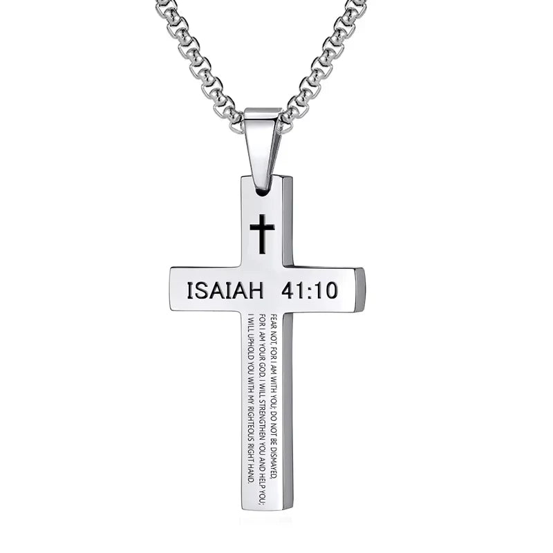 Christian Bible Verse Cross Pendant Necklace Stainless Steel Religious Scripture Prayer Jewelry Gifts