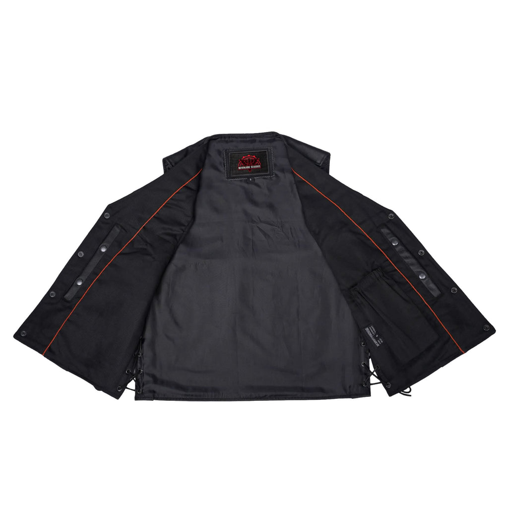 Clubster Men's Black Milled Cowhide Side Lace Motorcycle Leather Vest