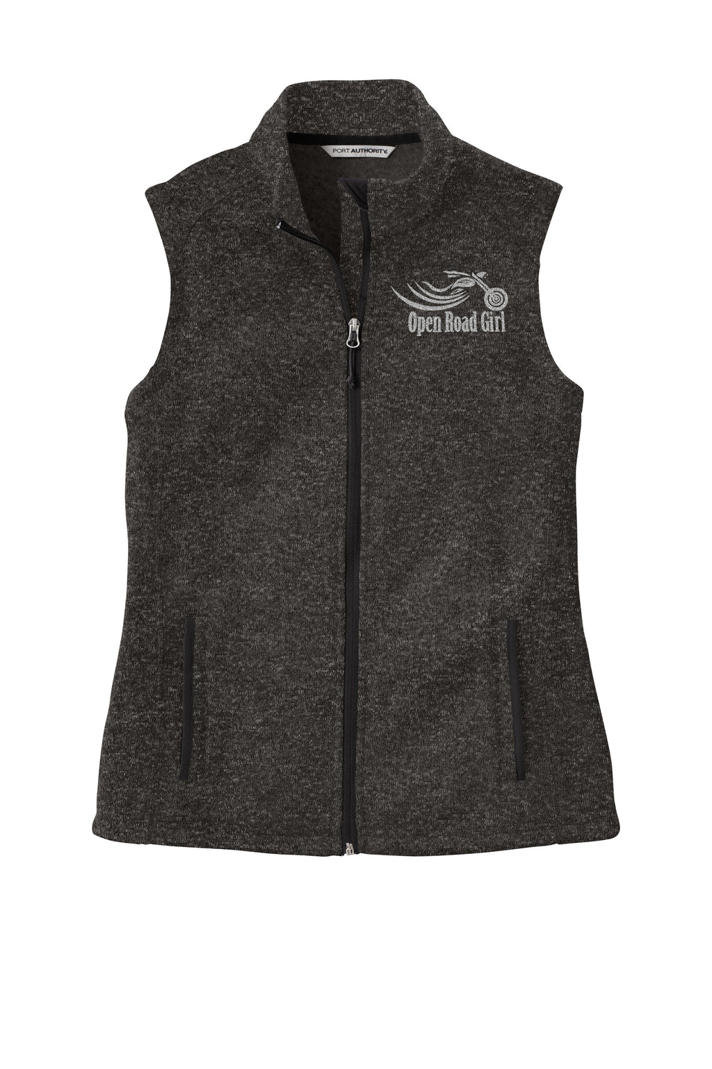 BLACK HEATHER Open Road Girl Sweater Fleece Vest- Choose your logo COLOR!