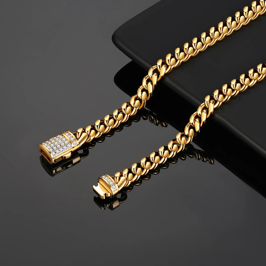 Men's Cuban white micro-inlaid lock encrypted chain JMEZ