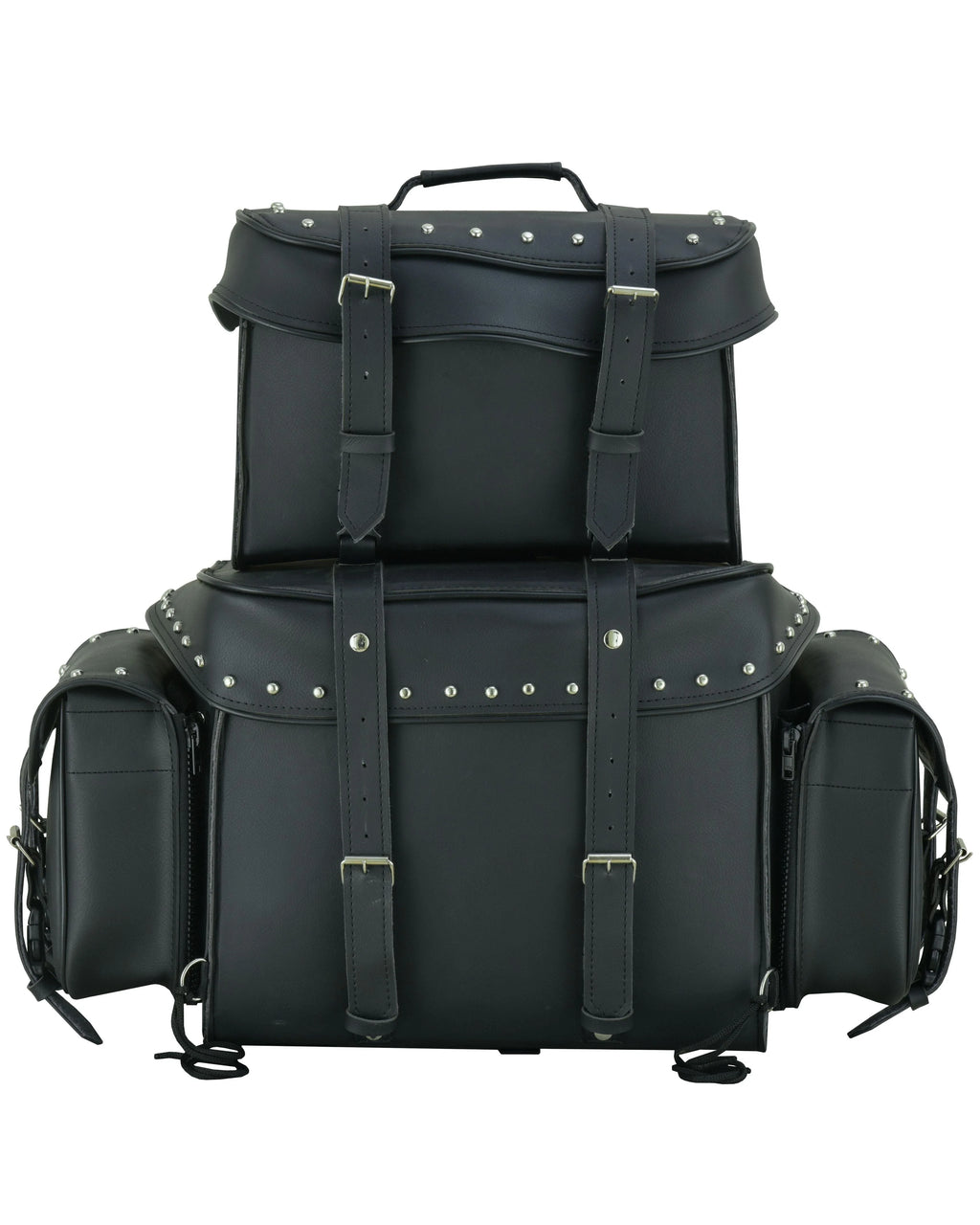 Leather Black PVC Large 4 Piece Motorcycle Touring Tail Bag wi