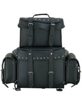 Leather Black PVC Large 4 Piece Motorcycle Touring Tail Bag wi