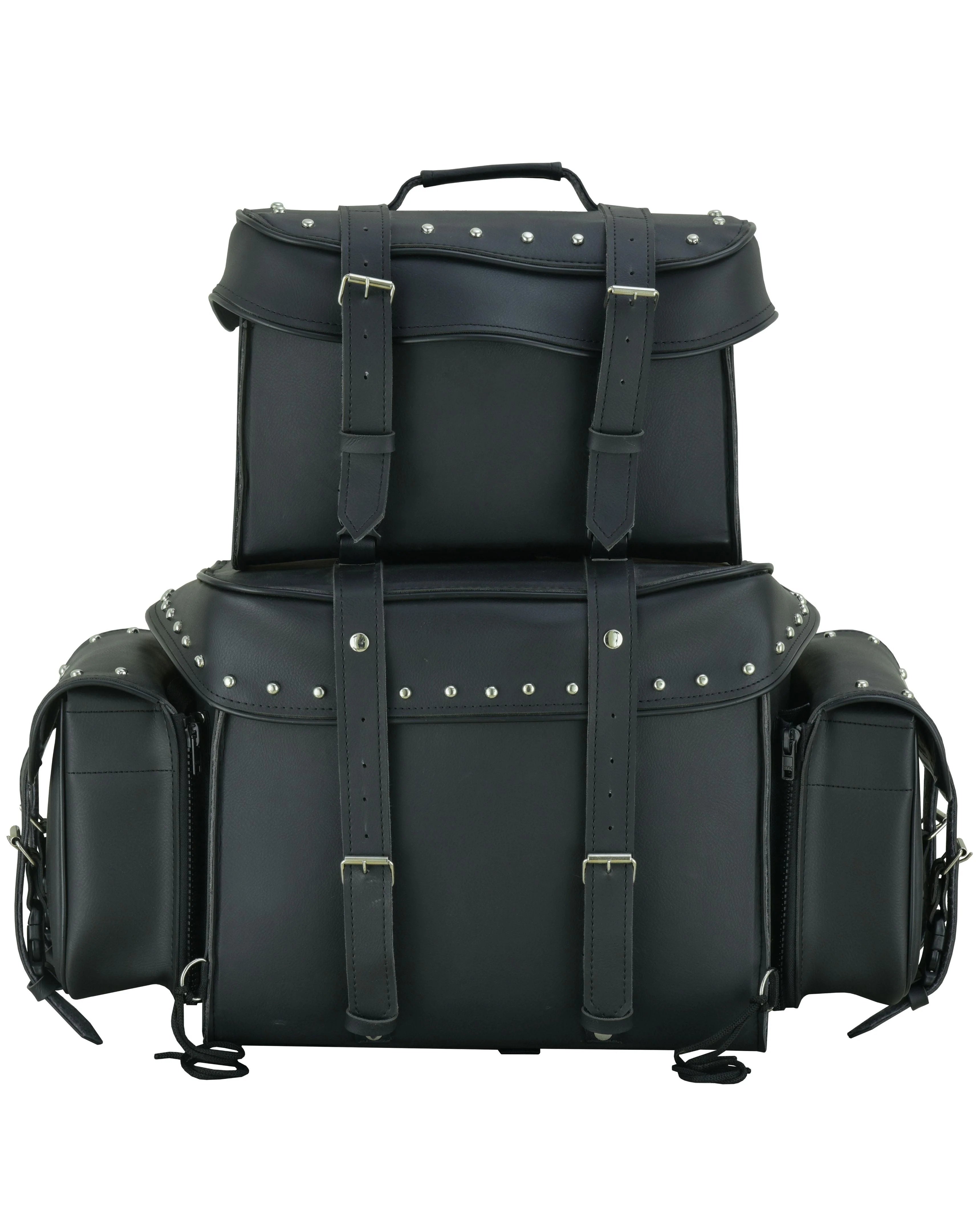 Leather Black PVC Large 4 Piece Motorcycle Touring Tail Bag wi
