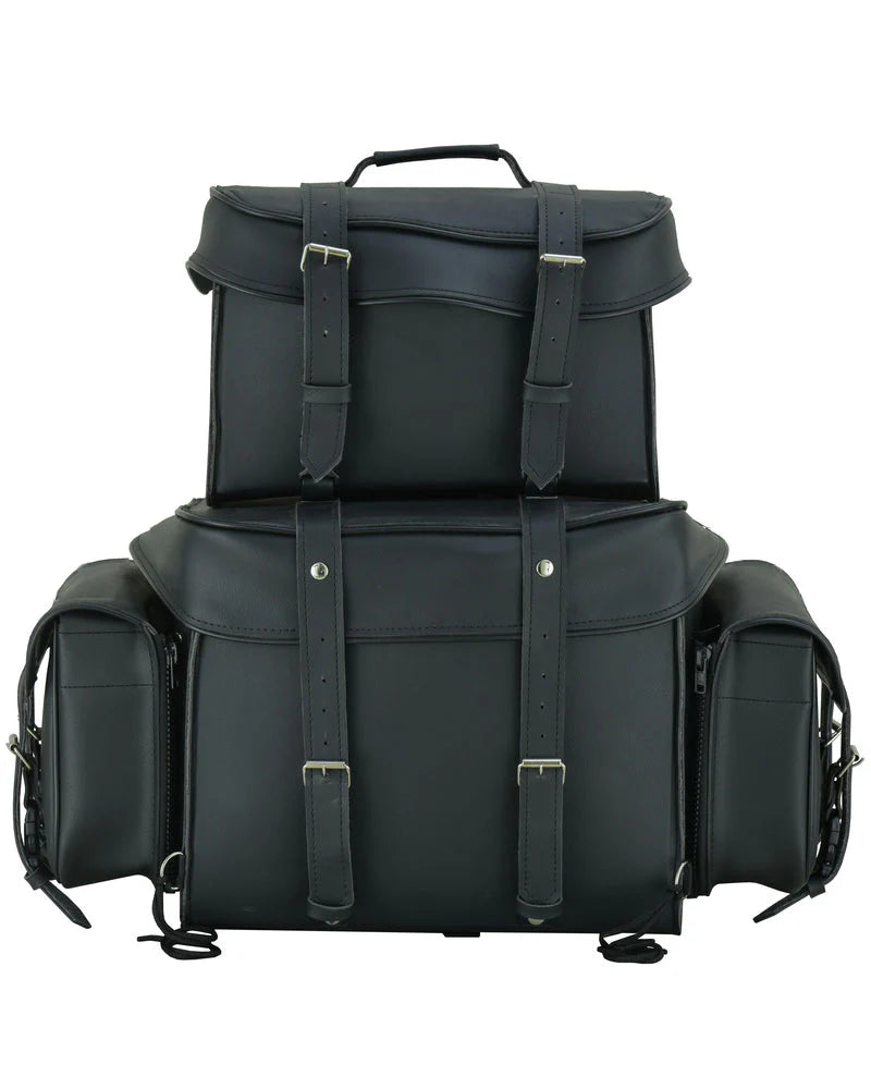 Leather Black PVC Large Four Piece Motorcycle Touring Tail Bag