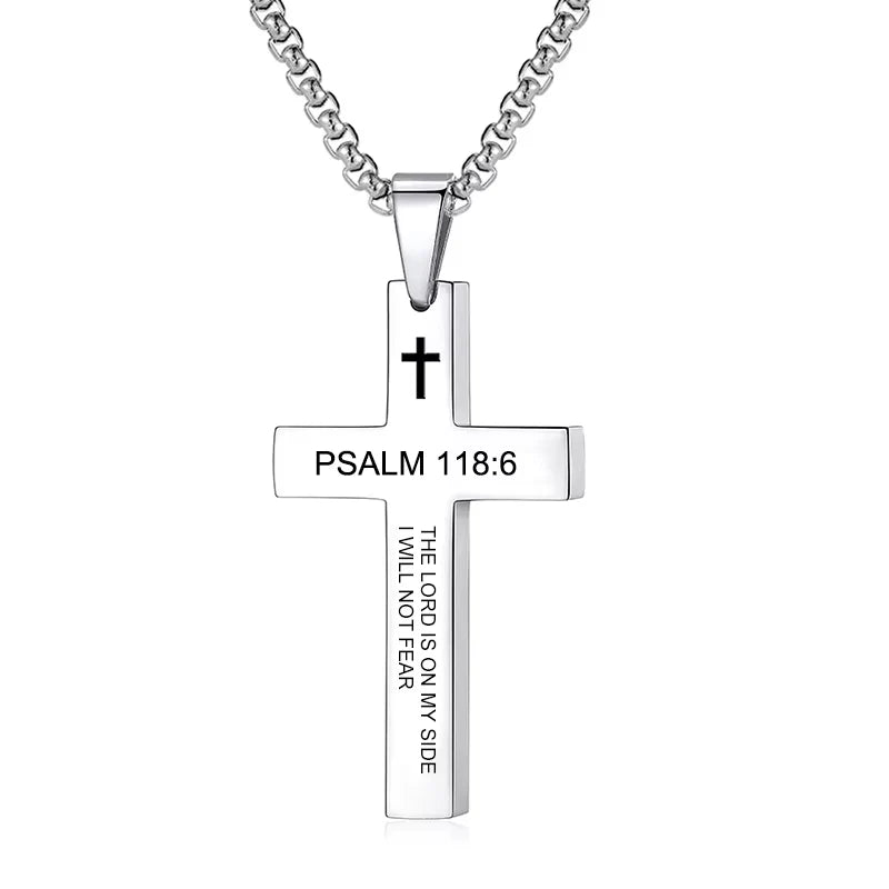 Christian Bible Verse Cross Pendant Necklace Stainless Steel Religious Scripture Prayer Jewelry Gifts