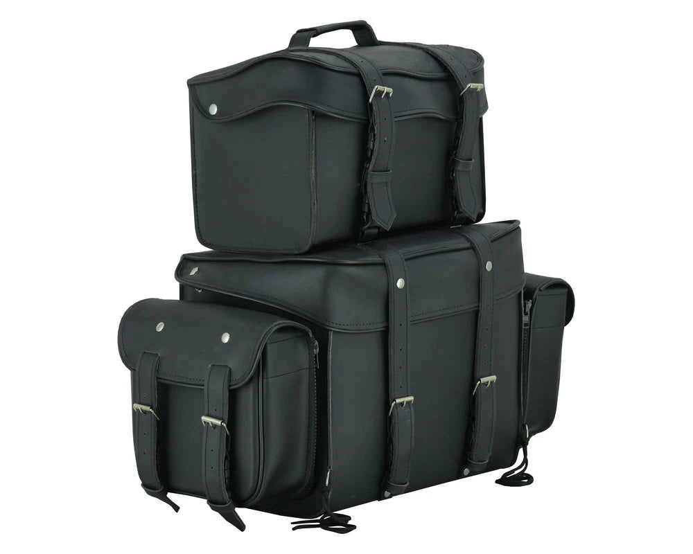 Leather Black PVC Large Four Piece Motorcycle Touring Tail Bag