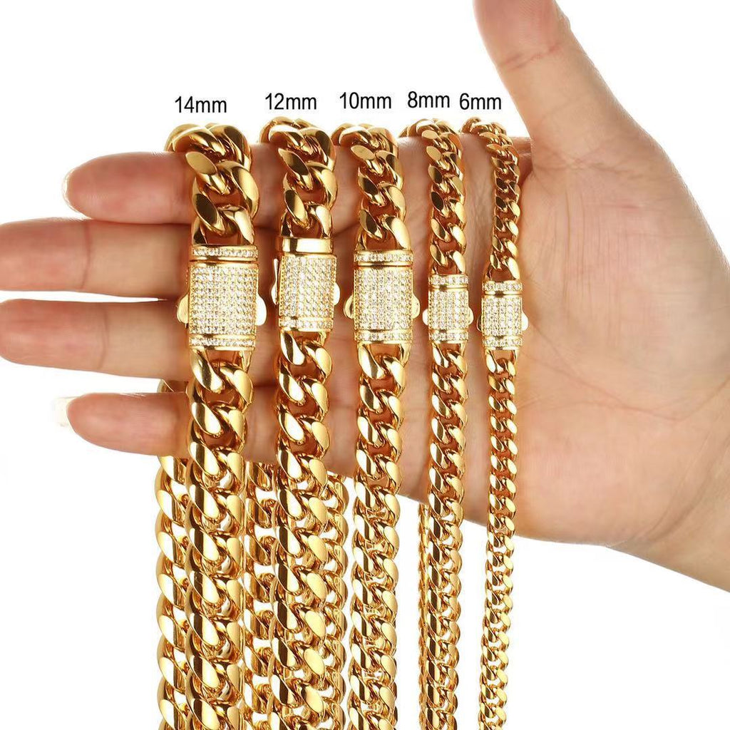 Men's Cuban white micro-inlaid lock encrypted chain JMEZ