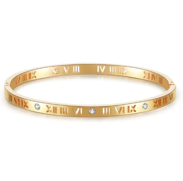 Women's Titanium Steel Roman Numeral Diamond Bracelet