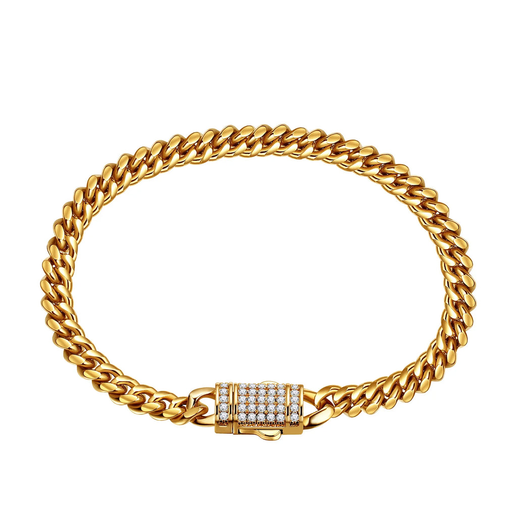 Men's Cuban white micro-inlaid lock encrypted chain JMEZ