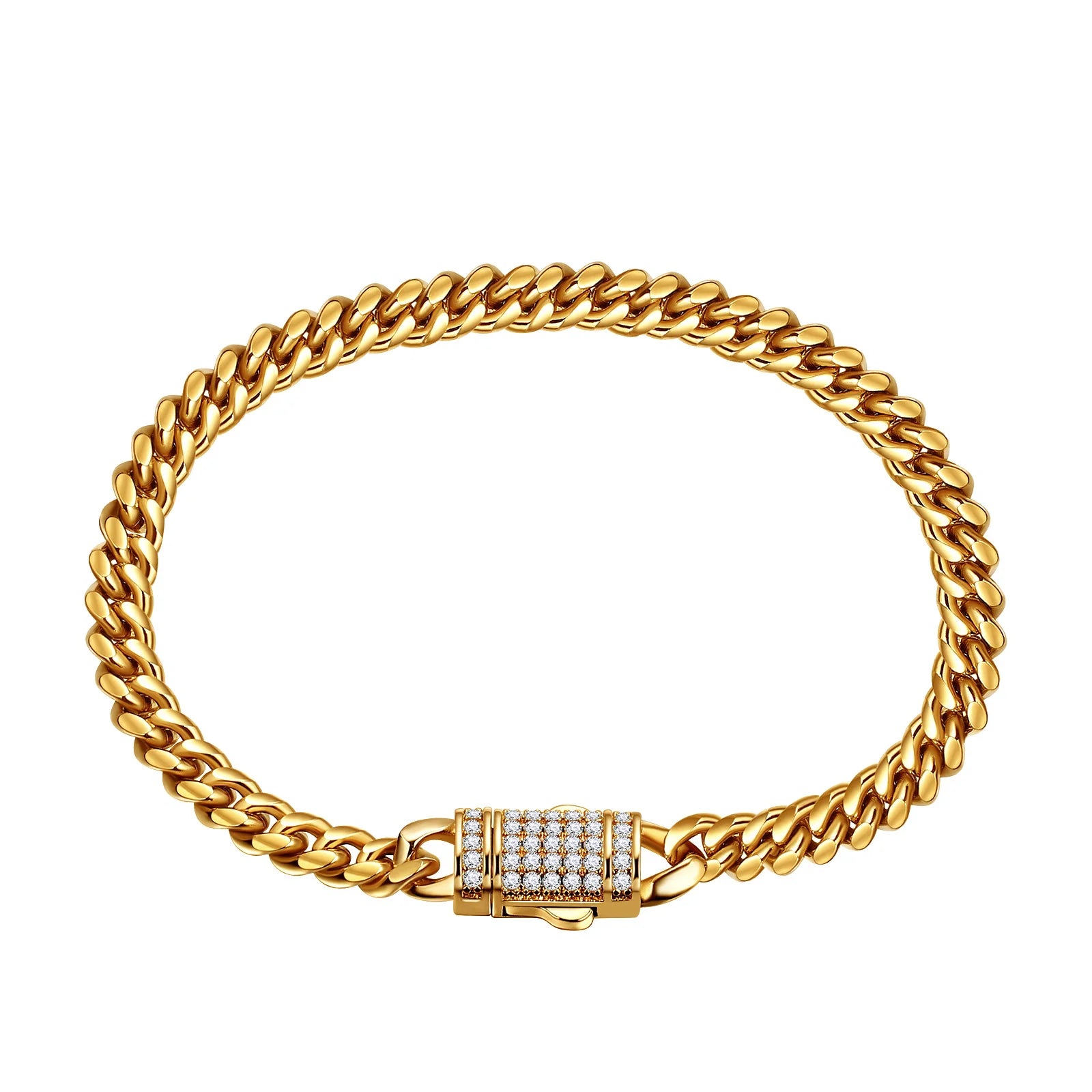Men's Cuban white micro-inlaid lock encrypted chain JMEZ