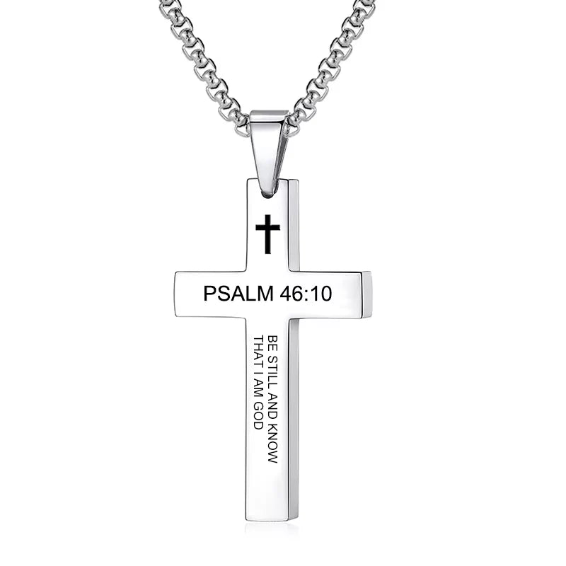 Christian Bible Verse Cross Pendant Necklace Stainless Steel Religious Scripture Prayer Jewelry Gifts