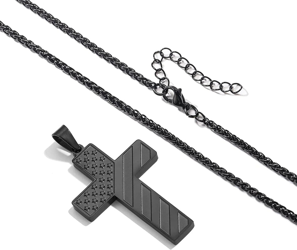 Black American Flag Cross Necklace �?Bold Christian Jewelry for Him