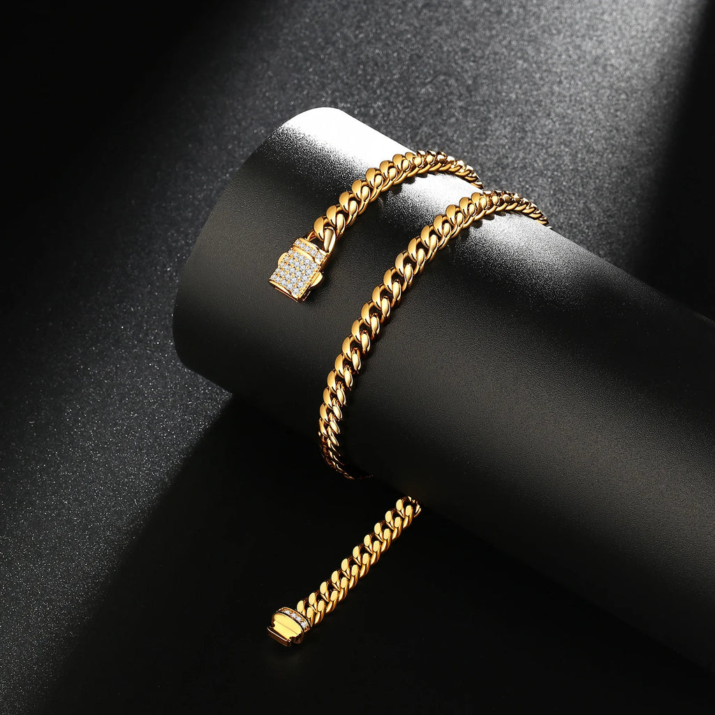 Men's Cuban white micro-inlaid lock encrypted chain JMEZ