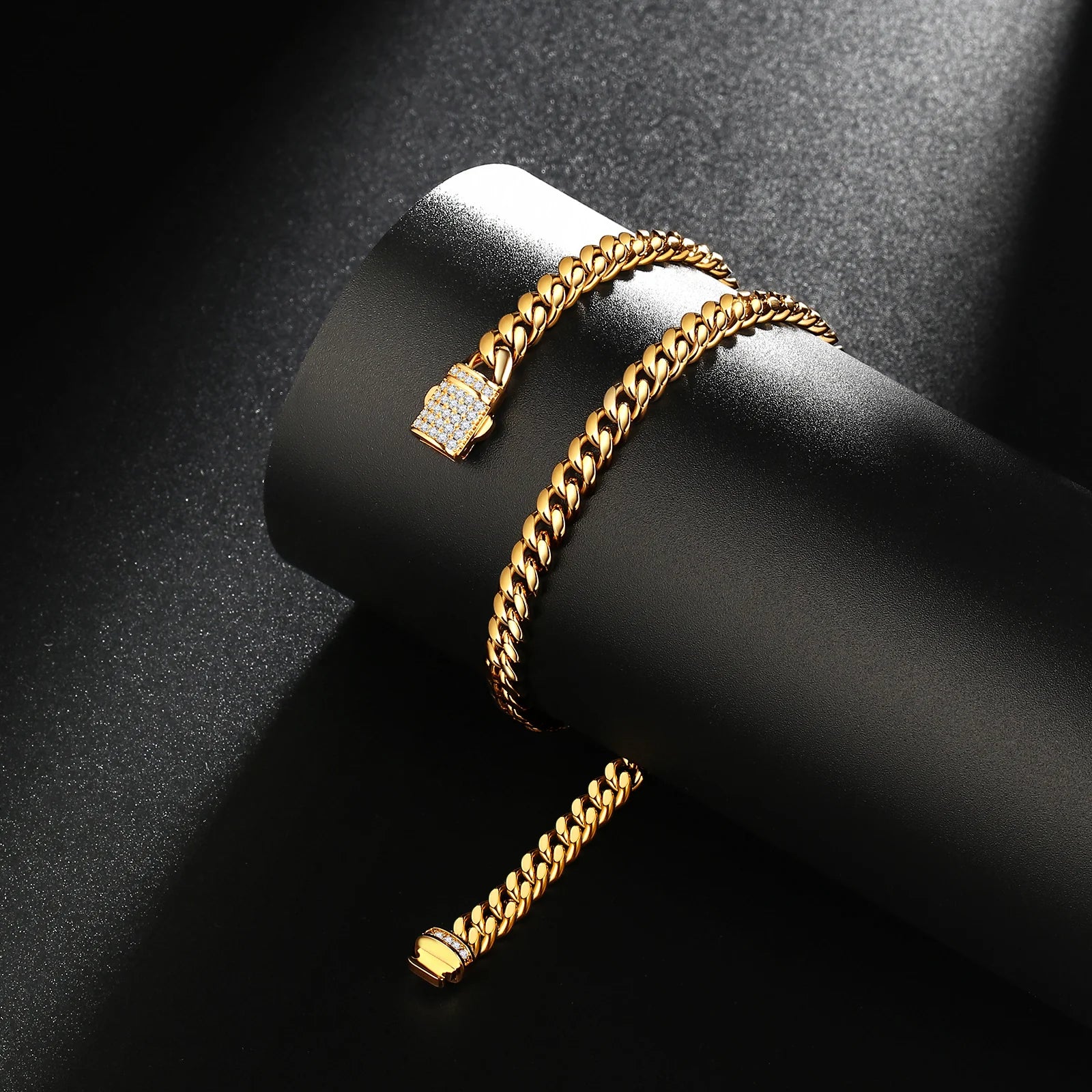 Men's Cuban white micro-inlaid lock encrypted chain JMEZ