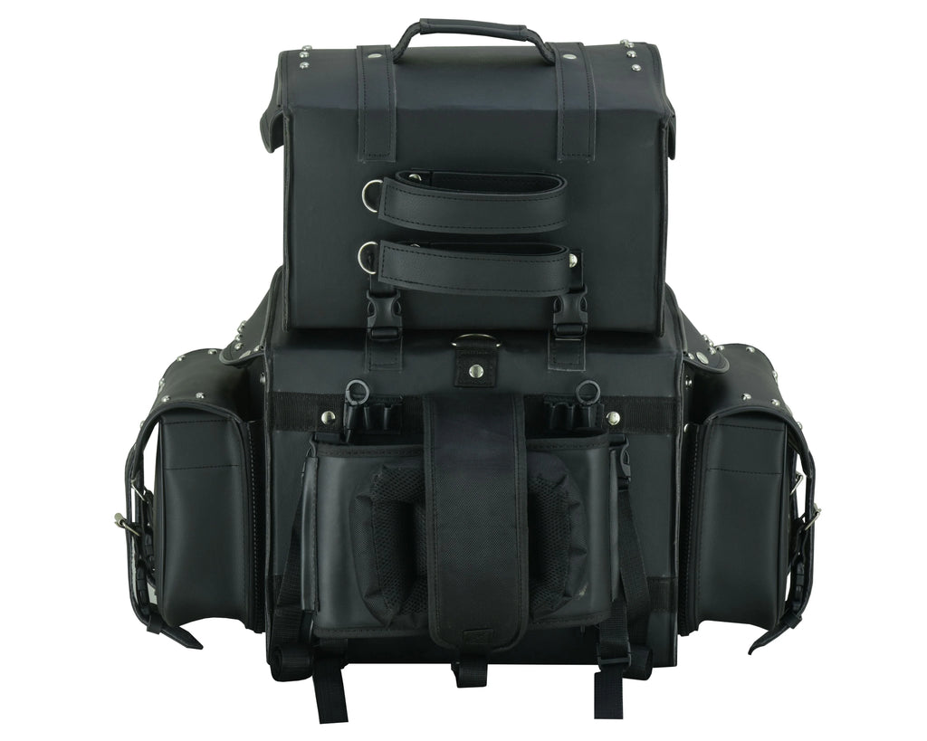 Leather Black PVC Large 4 Piece Motorcycle Touring Tail Bag wi