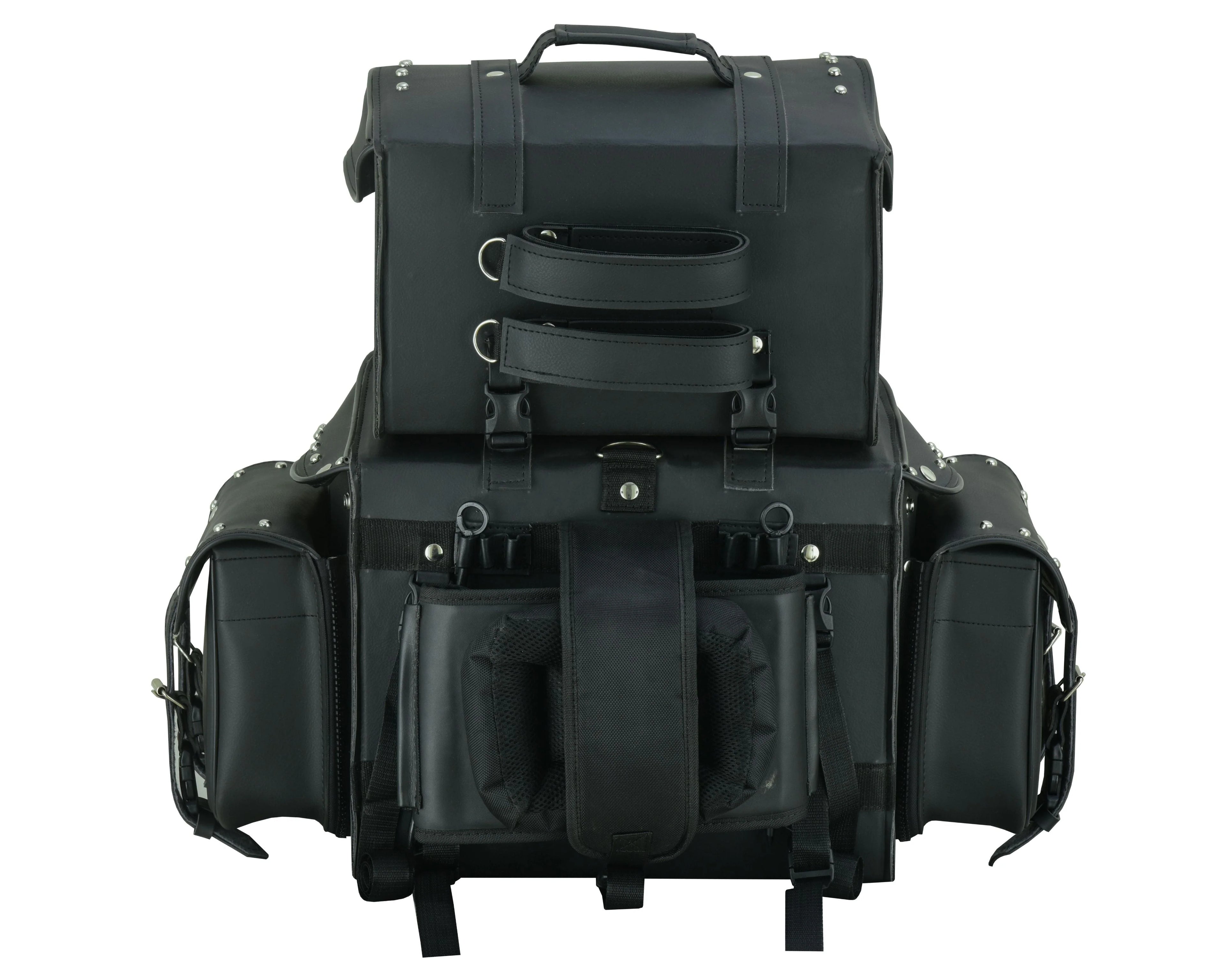 Leather Black PVC Large 4 Piece Motorcycle Touring Tail Bag wi
