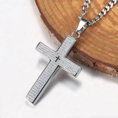 Cross Pendant Necklace for Men Women Jesus Christ Necklace Gold Black Silver Color Cuban Chain Religion Jewelry DKP684