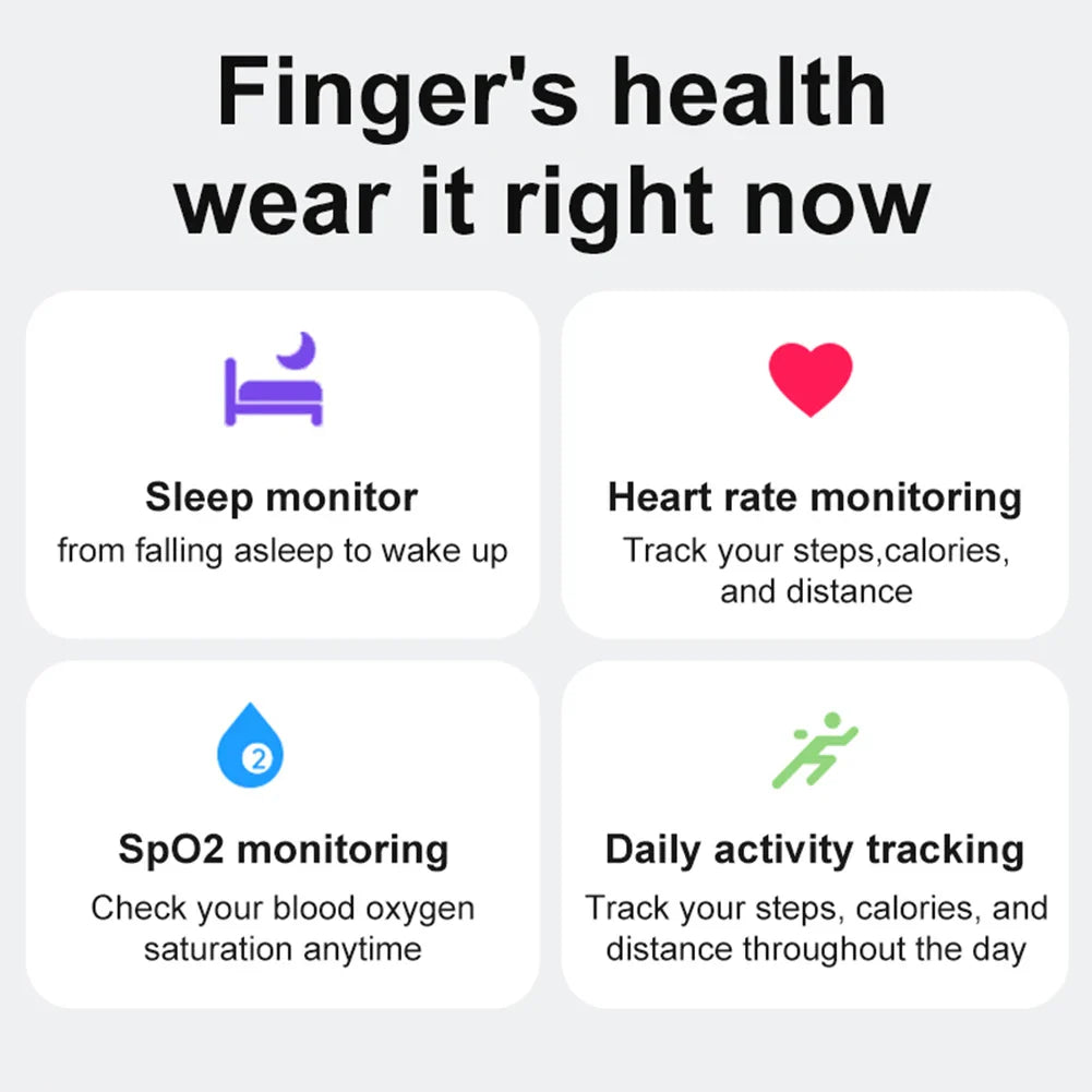 Smart Ring R08 Health and Sleep Monitor 5ATM Waterproof Sports Fitness Tracker with Charging Case for Xiaomi Samsung Phone