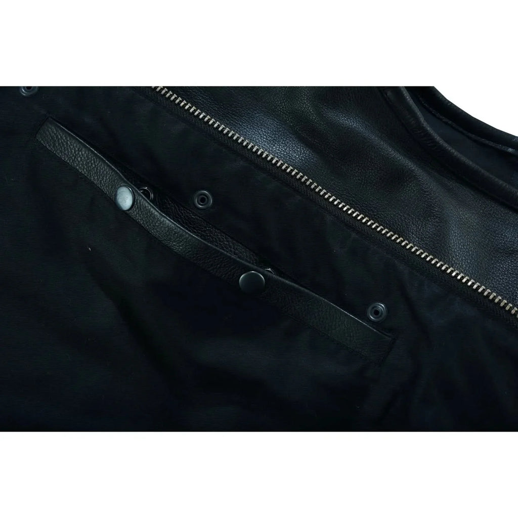 Men's Titan Black Leather Vest -  Milled Cowhide, Hidden Zipper