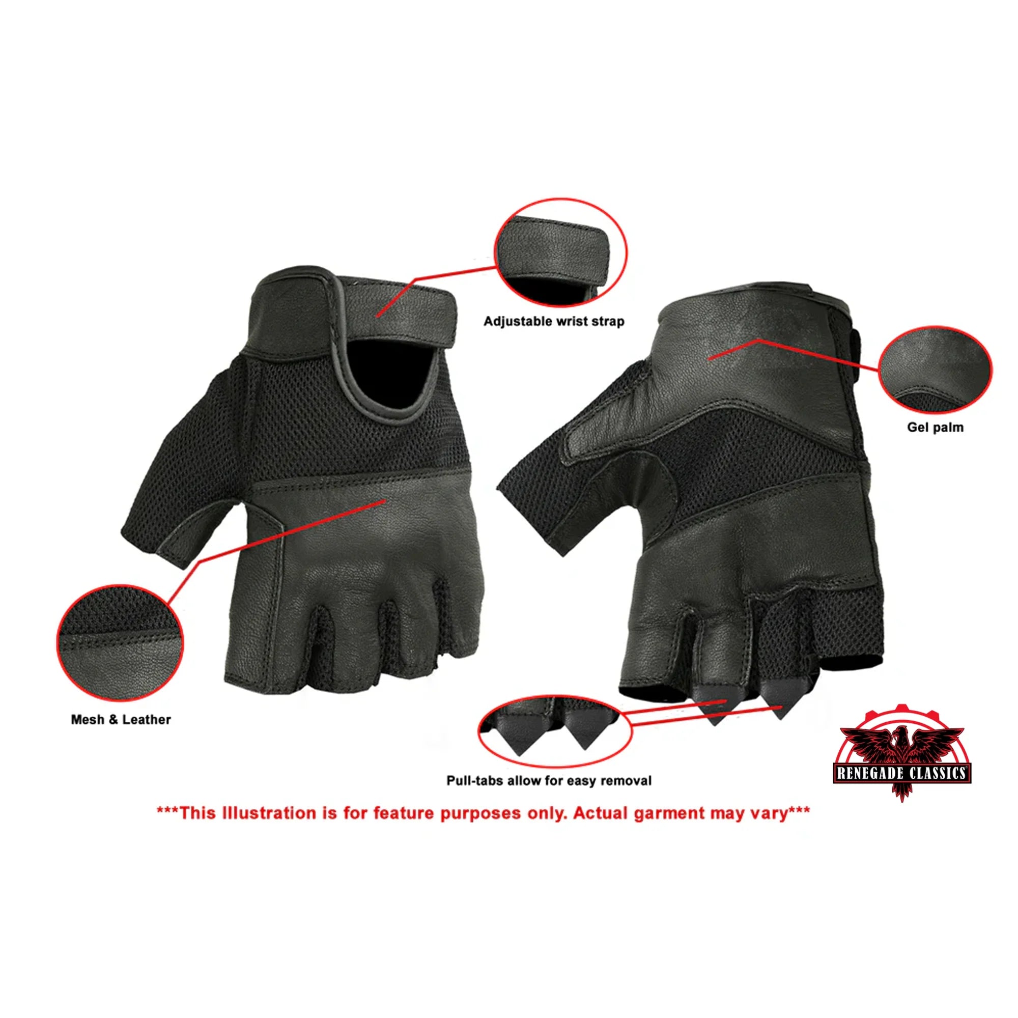 Leather/ Mesh Fingerless Glove