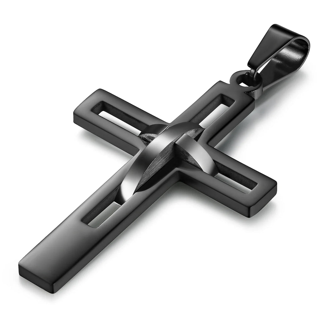 2020 Retro Stainless Steel Black Cross Pendants Necklace for Men Chain Necklaces Christian Jewelry Dropshipping