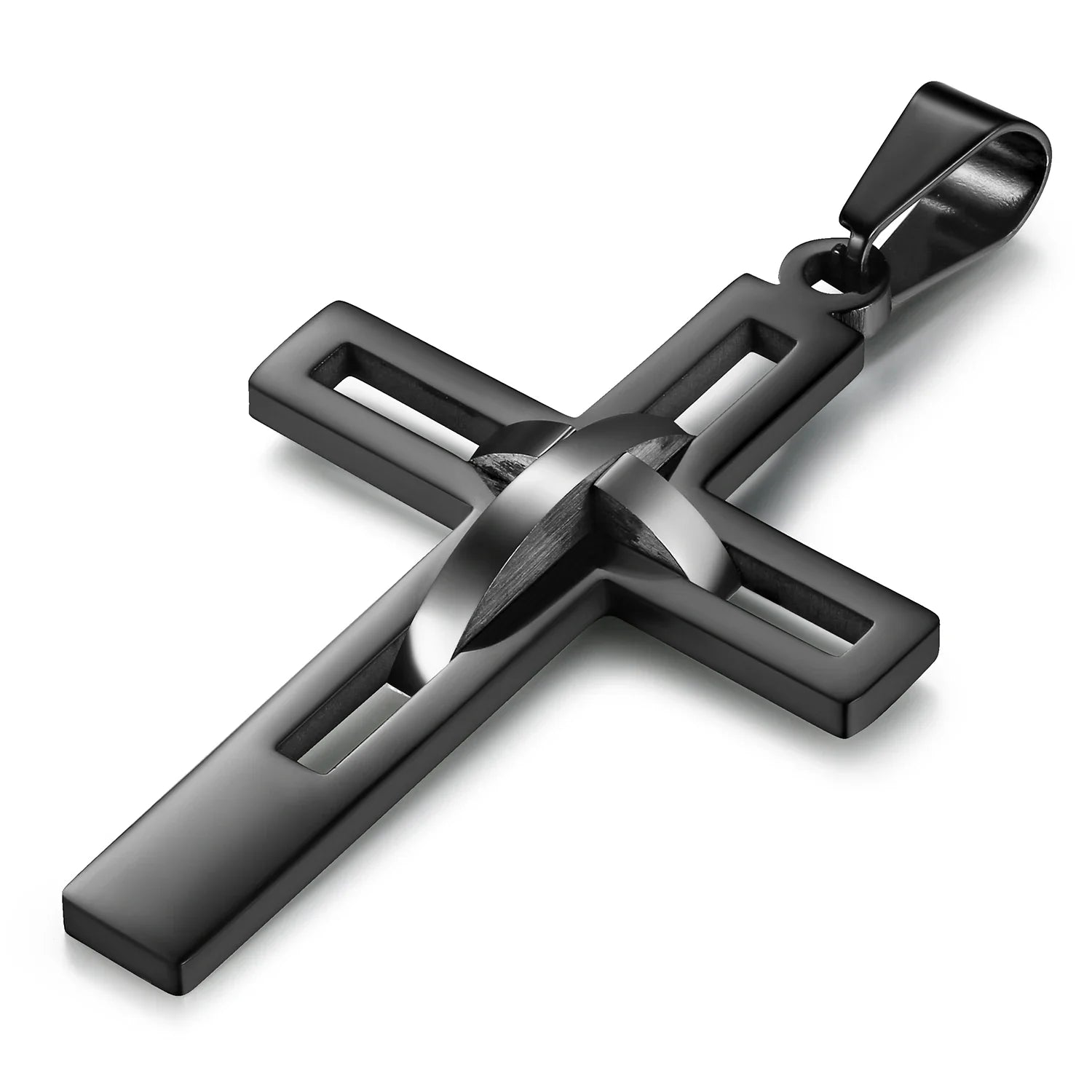 2020 Retro Stainless Steel Black Cross Pendants Necklace for Men Chain Necklaces Christian Jewelry Dropshipping