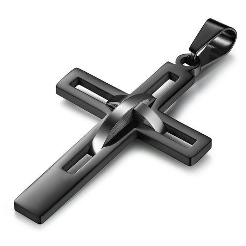 2020 Retro Stainless Steel Black Cross Pendants Necklace for Men Chain Necklaces Christian Jewelry Dropshipping