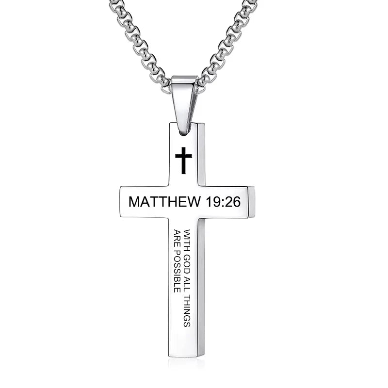 Christian Bible Verse Cross Pendant Necklace Stainless Steel Religious Scripture Prayer Jewelry Gifts
