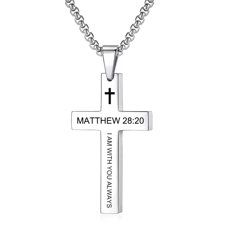 Christian Bible Verse Cross Pendant Necklace Stainless Steel Religious Scripture Prayer Jewelry Gifts