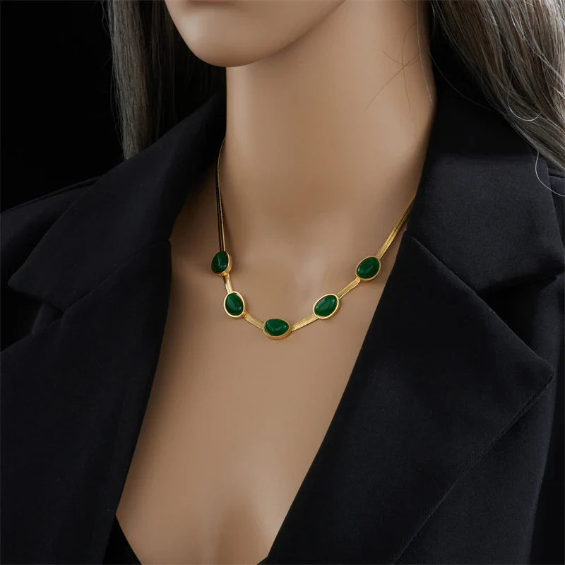 316L Stainless Steel Gold Color Crystal Necklace for Women Punk Street Trend Snake Chain Choker Girls Jewelry Gifts
