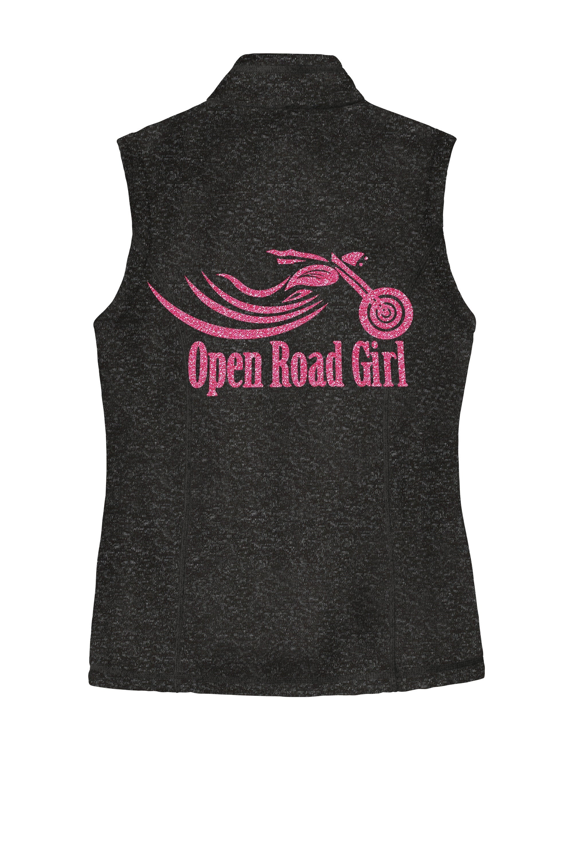 BLACK HEATHER Open Road Girl Sweater Fleece Vest- Choose your logo COLOR!