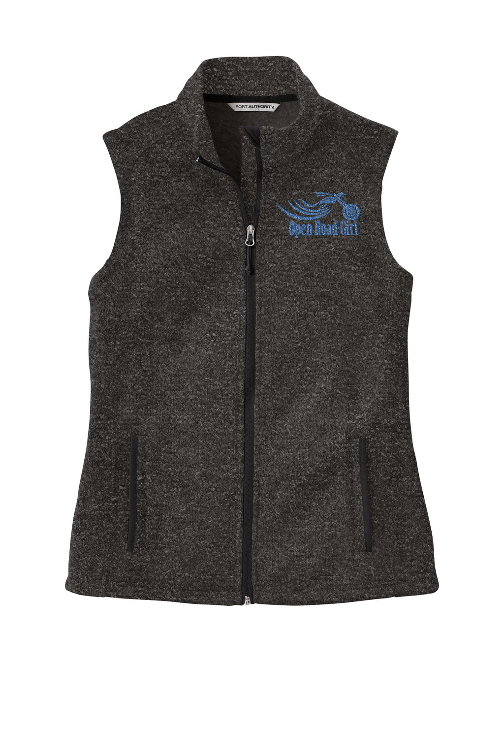 BLACK HEATHER Open Road Girl Sweater Fleece Vest- Choose your logo COLOR!