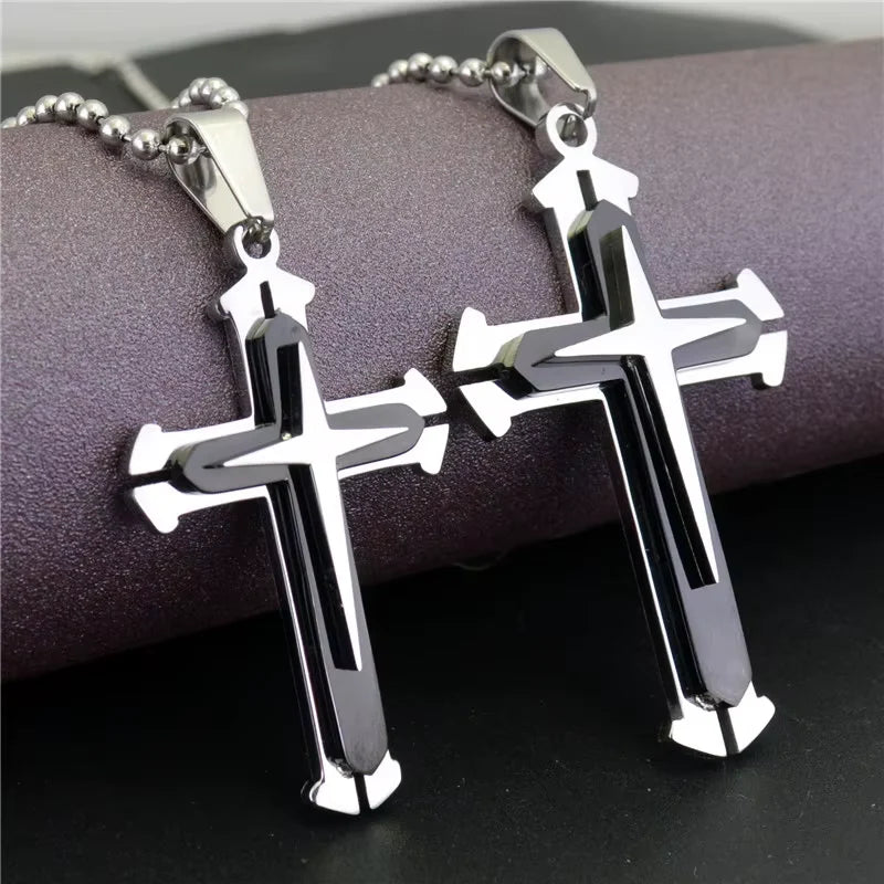Newest Cross Necklaces Unisex Men Man Blue Black Silver Color Stainless Steel Chain Pendant Necklace