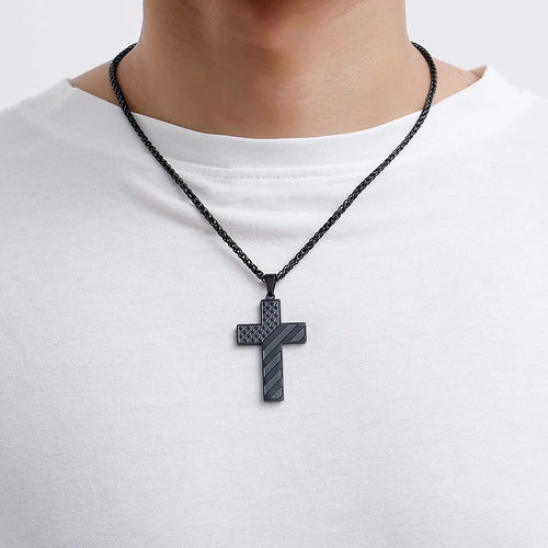 Black American Flag Cross Necklace �?Bold Christian Jewelry for Him