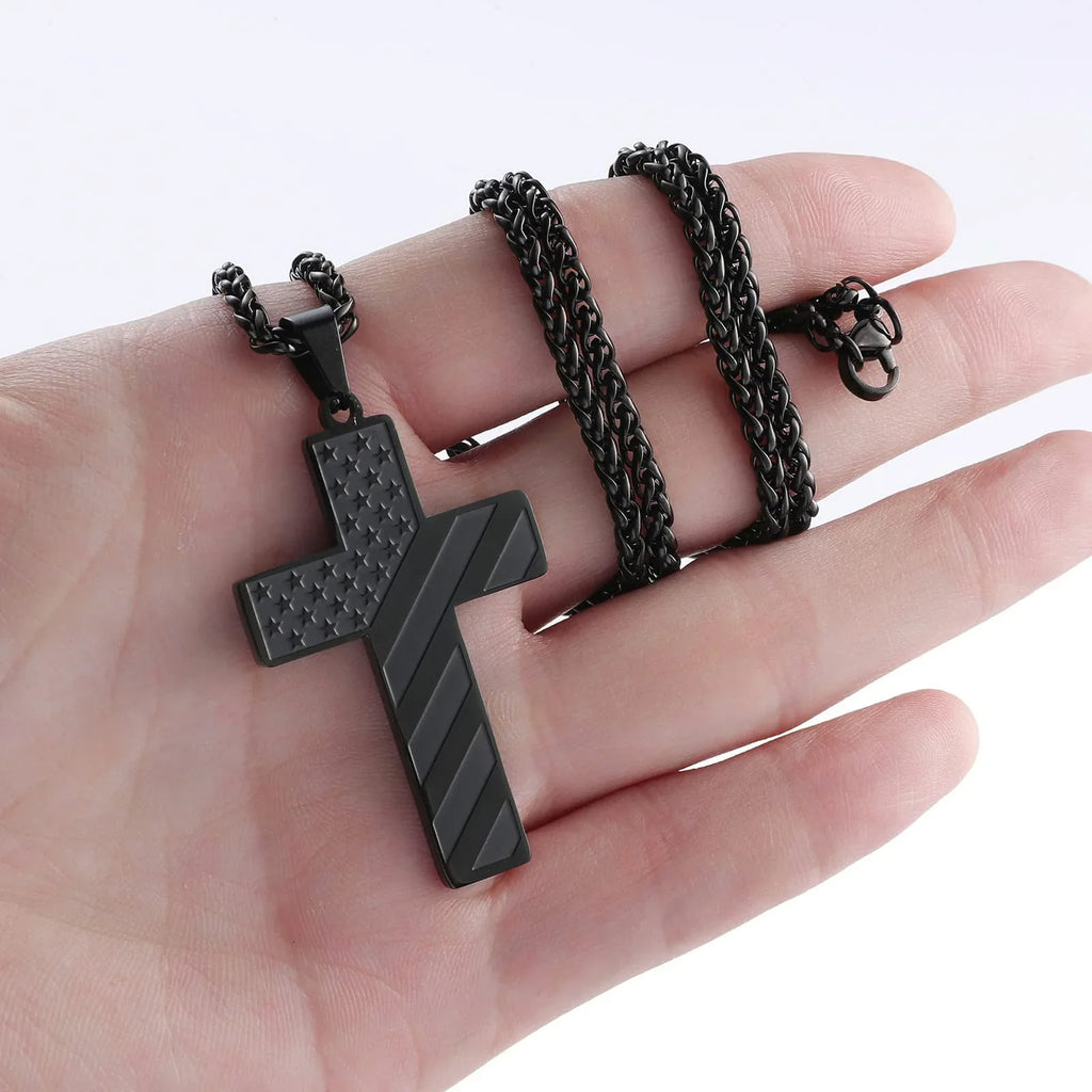 Black American Flag Cross Necklace �?Bold Christian Jewelry for Him