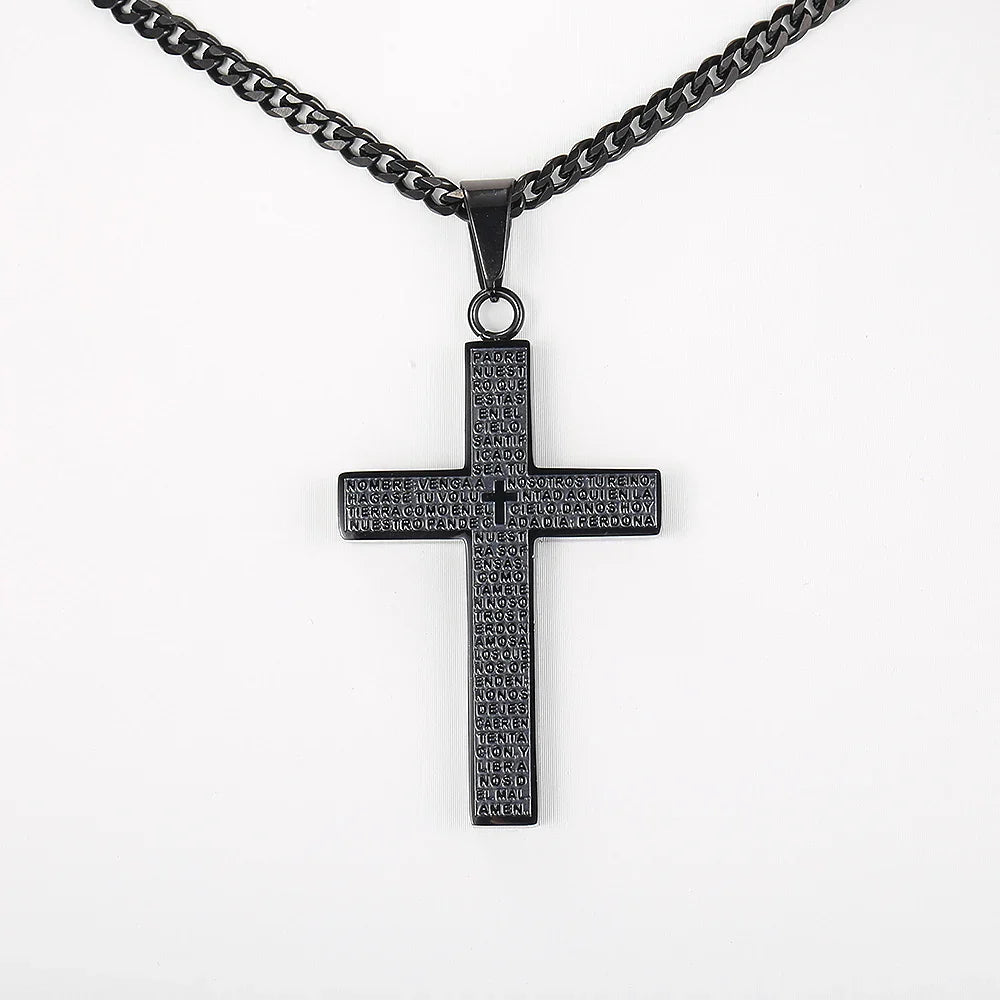 Cross Pendant Necklace for Men Women Jesus Christ Necklace Gold Black Silver Color Cuban Chain Religion Jewelry DKP684