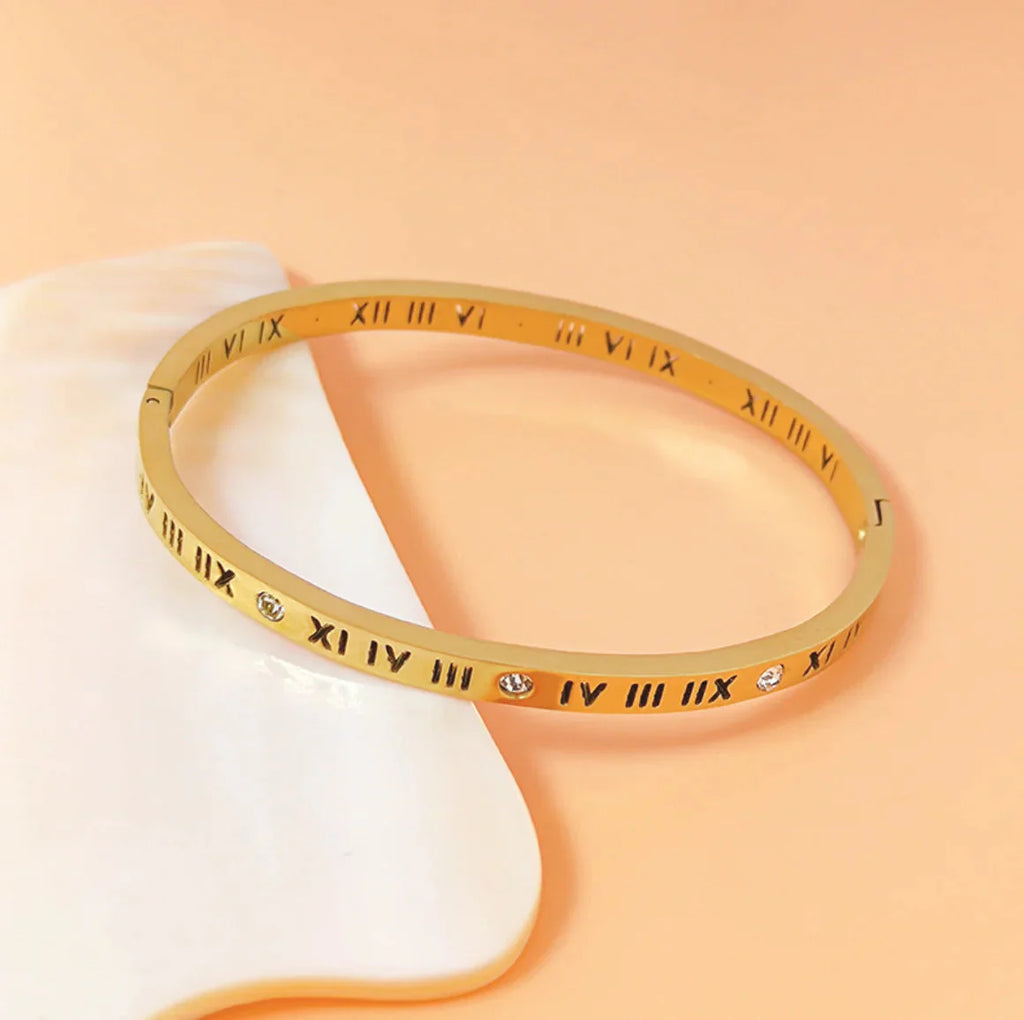 Women's Titanium Steel Roman Numeral Diamond Bracelet