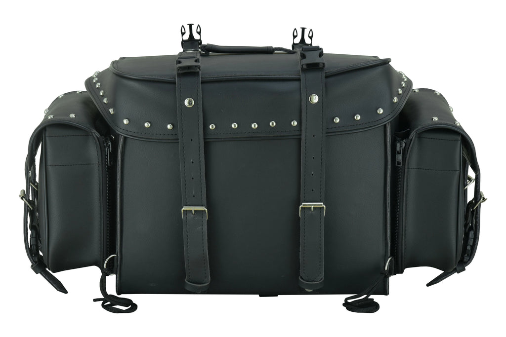 Leather Black PVC Large 4 Piece Motorcycle Touring Tail Bag wi