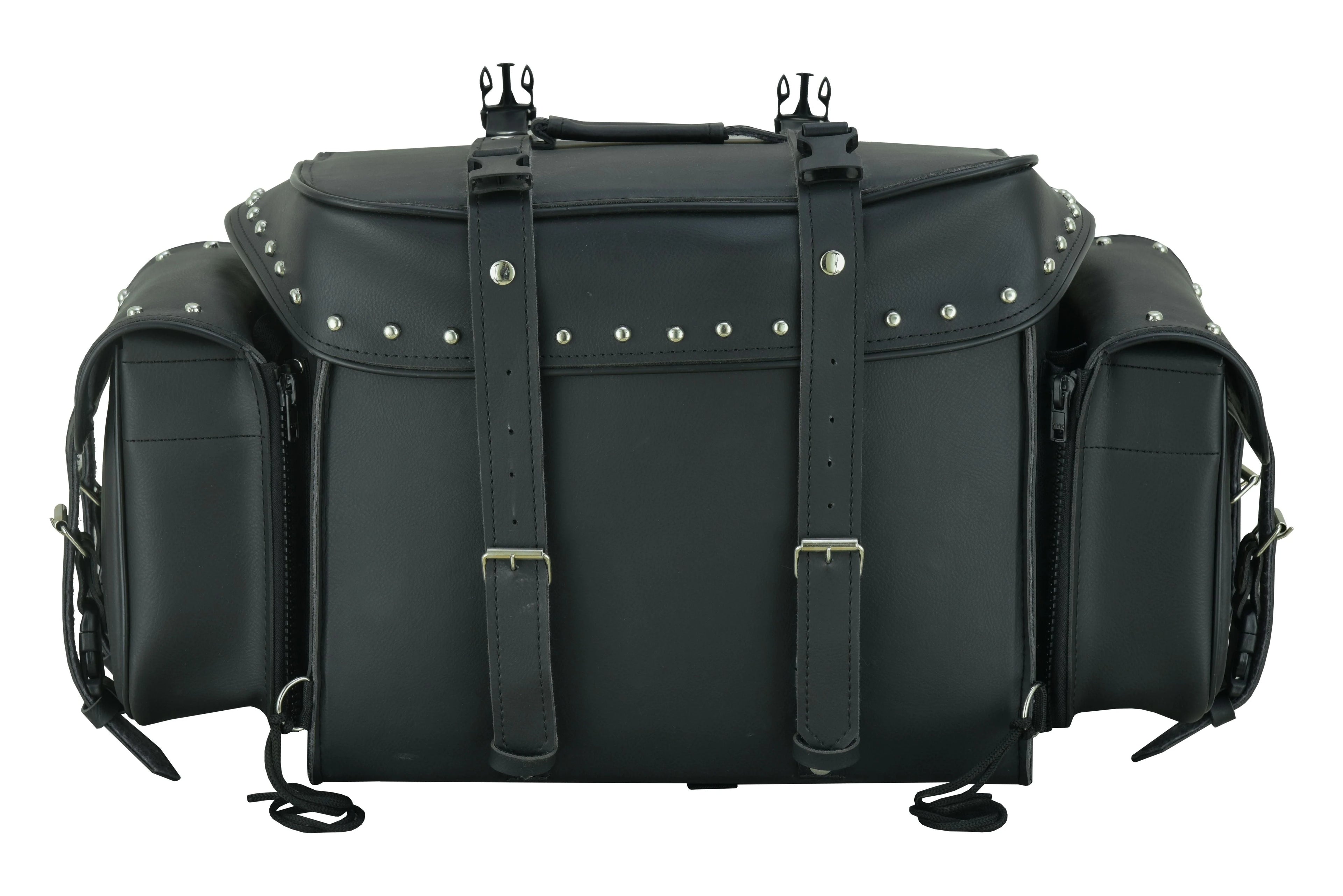 Leather Black PVC Large 4 Piece Motorcycle Touring Tail Bag wi