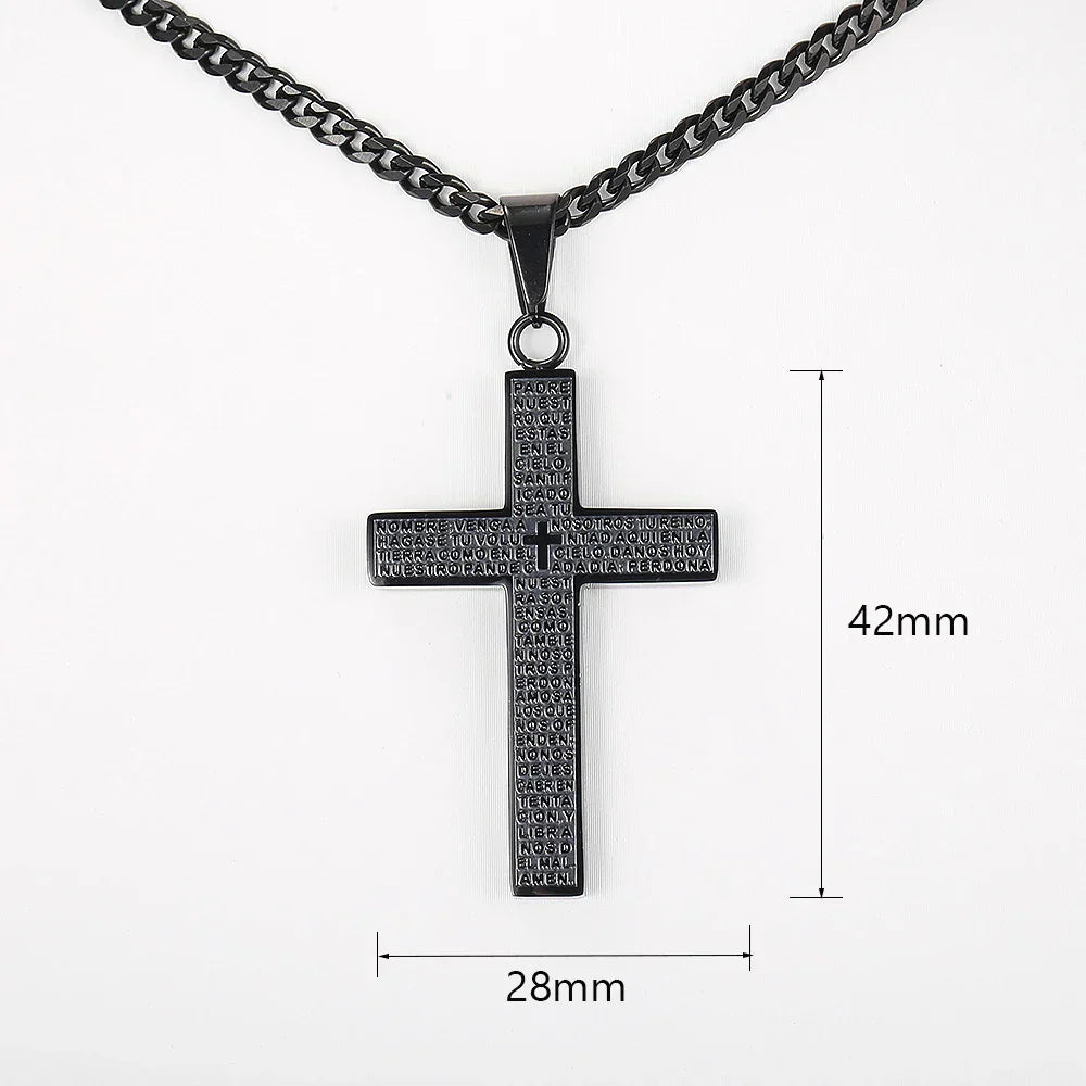 Cross Pendant Necklace for Men Women Jesus Christ Necklace Gold Black Silver Color Cuban Chain Religion Jewelry DKP684